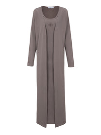 Brown Ribbed Long Twin Set