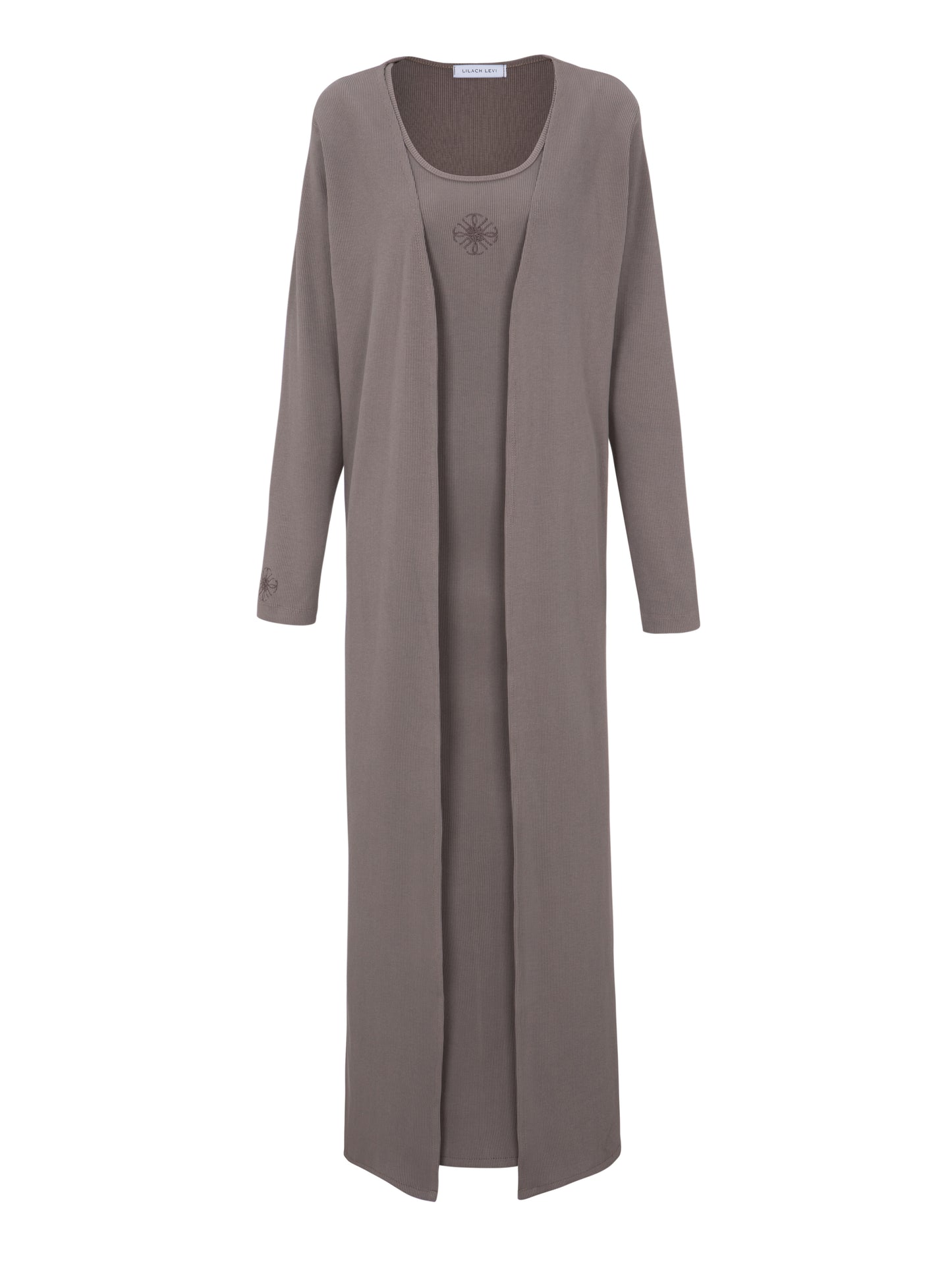 Brown Ribbed Long Twin Set