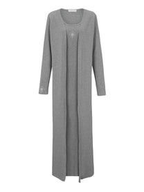 Grey Ribbed Long Twin Set